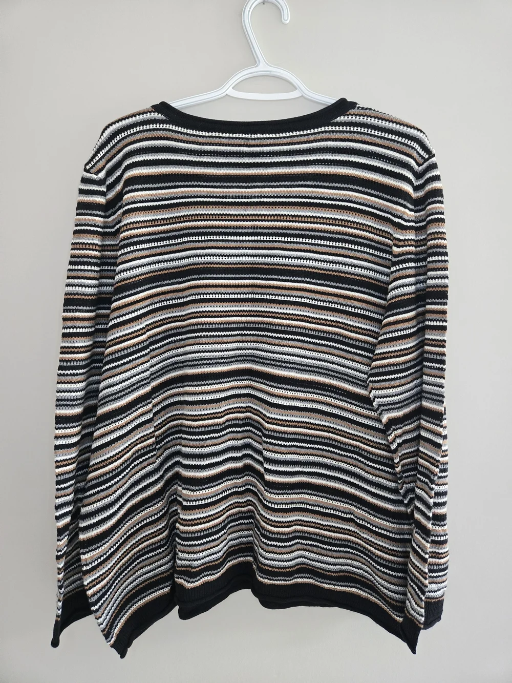 Jones New York Striped Long Sleeve Knit Crew Neck Sweater in Black, White, Tan - Picture 3 of 8